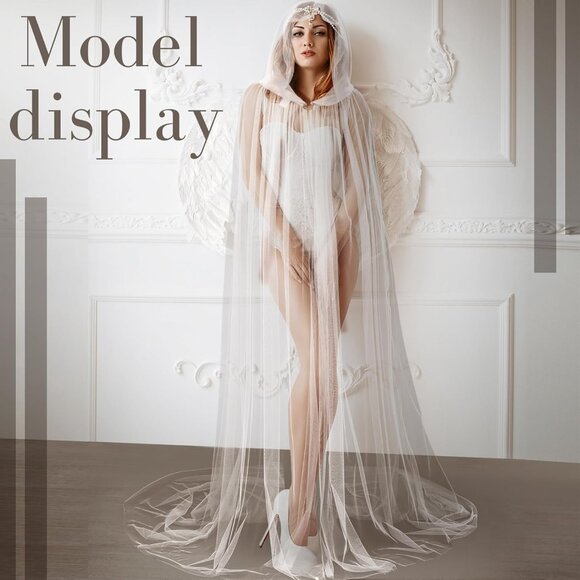 Halloween Lace Cape Full Length Hooded Cloak Gothic Witch Sheer Cape for Cosplay - Picture 5 of 6